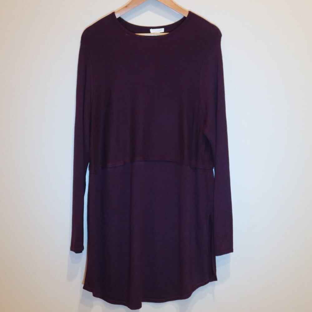J JILL wool blend sweater dress purple LARGE pullover stretch long sleeve comfy